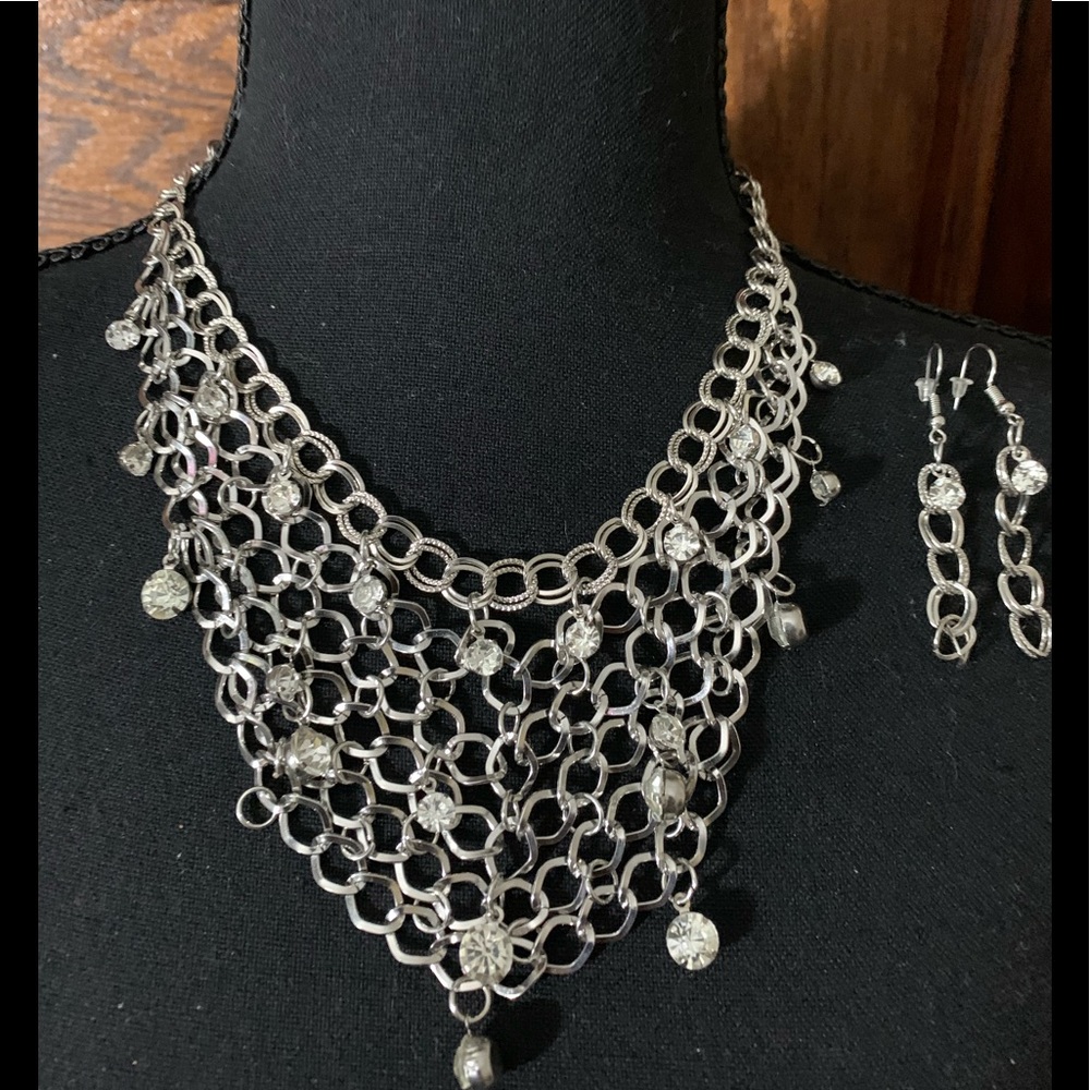 Fun dripping with diamonds necklace(faux, of course) hanging chain earrings set.